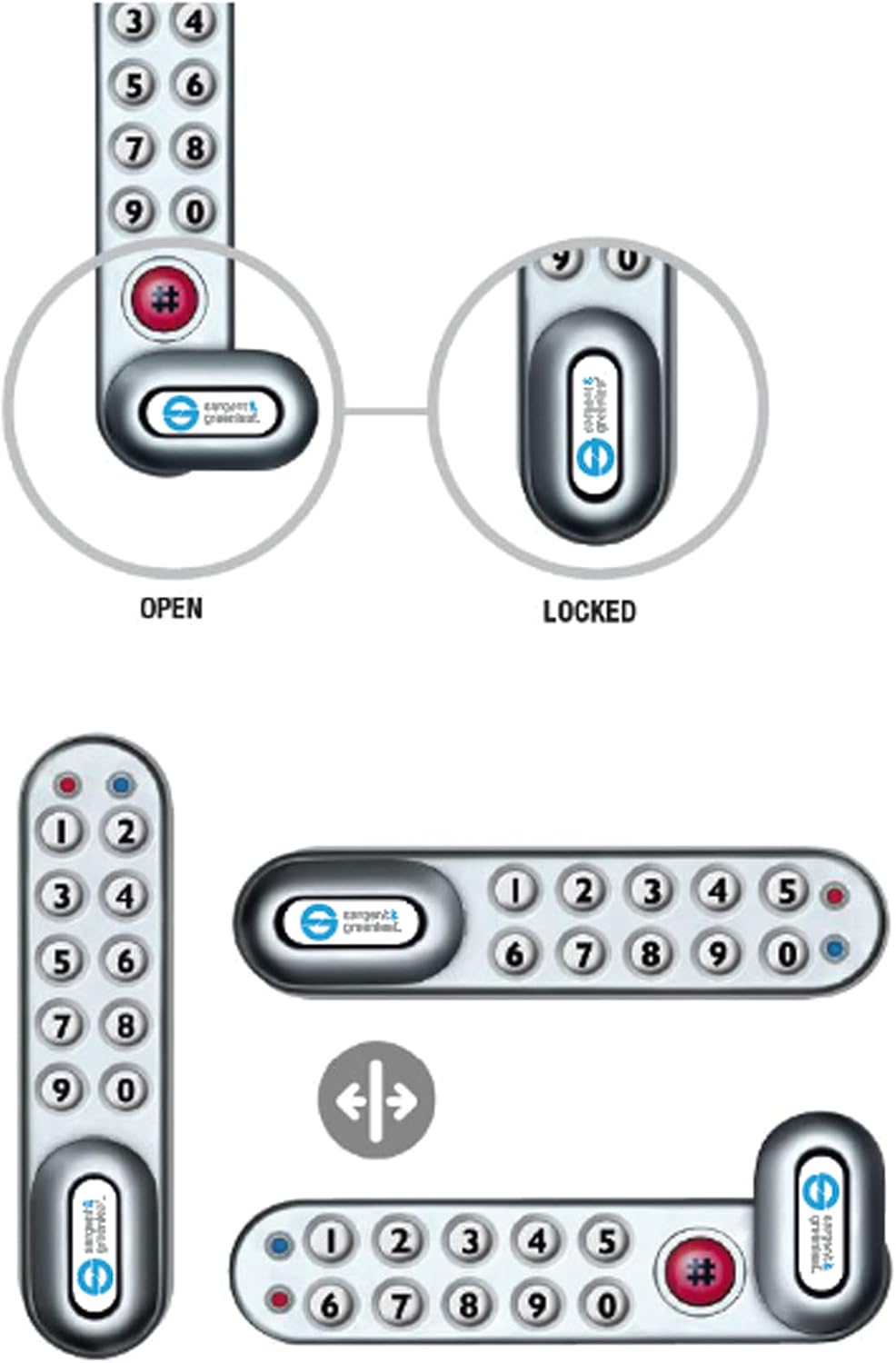 Black Vertical Sargent & Greenleaf 1300V Electronic Digital Keypad Mechanical Code Lock for Medical Carts, Cabinets, Drawers, and Lockers - Battery Included