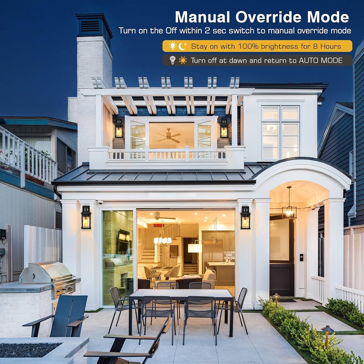 Black Wall Sconce Lanterns with Motion Sensor, Dusk to Dawn Exterior Light Fixture for House - Waterproof Outdoor Lights for Porch - Anti-Rust Aluminum Wall Mount