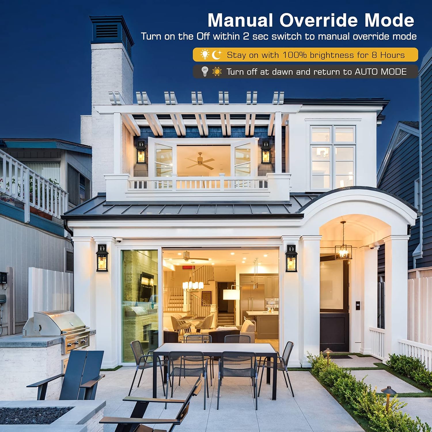 Black Wall Sconce Lanterns with Motion Sensor, Dusk to Dawn Exterior Light Fixture for House - Waterproof Outdoor Lights for Porch - Anti-Rust Aluminum Wall Mount