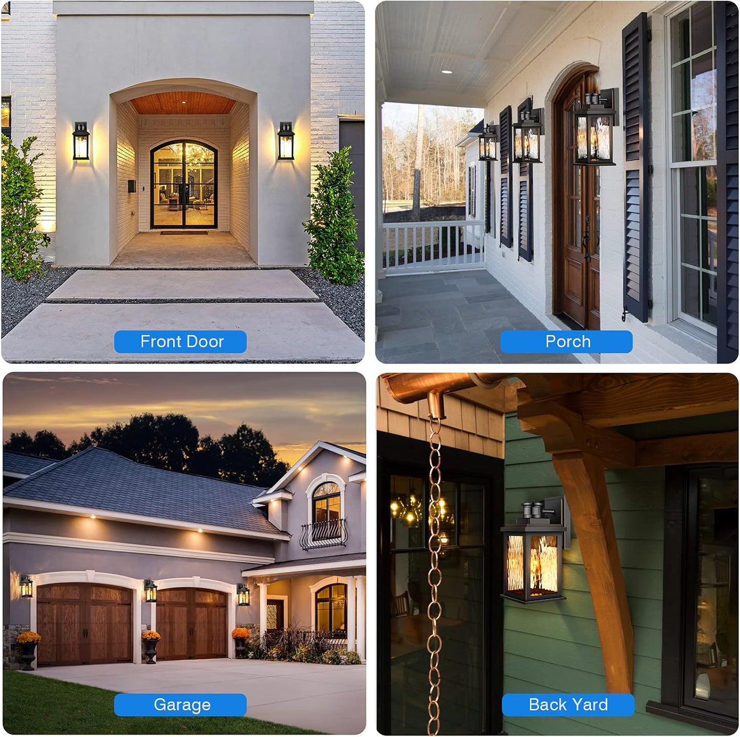 Black Wall Sconce Lanterns with Motion Sensor, Dusk to Dawn Exterior Light Fixture for House - Waterproof Outdoor Lights for Porch - Anti-Rust Aluminum Wall Mount