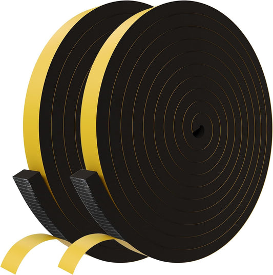 Black Weather Stripping Door Seal Strip - Foam Tape Insulation for Sliding Door & Windows - 1" x 1/2" x 32.8Ft - EGOFIX