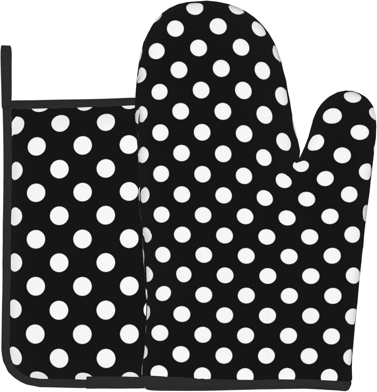 Black White Polka Dots Oven Mitts and Pot Holders Set - Heat Resistant Kitchen Hot Pads for Cooking BBQ and Baking - 2 Pack for Men and Women