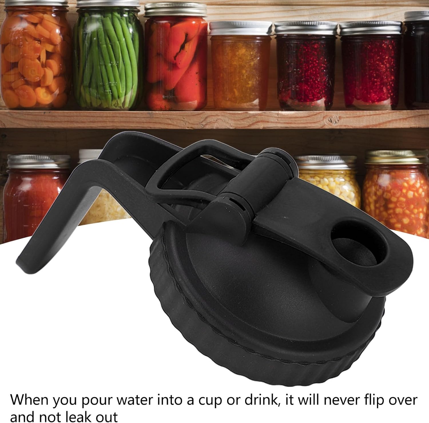 Black Wide Mouth Mason Jar Pour Spout Lid - Leak Proof Flip Cap with Handle for Easy Mess-Free Pouring