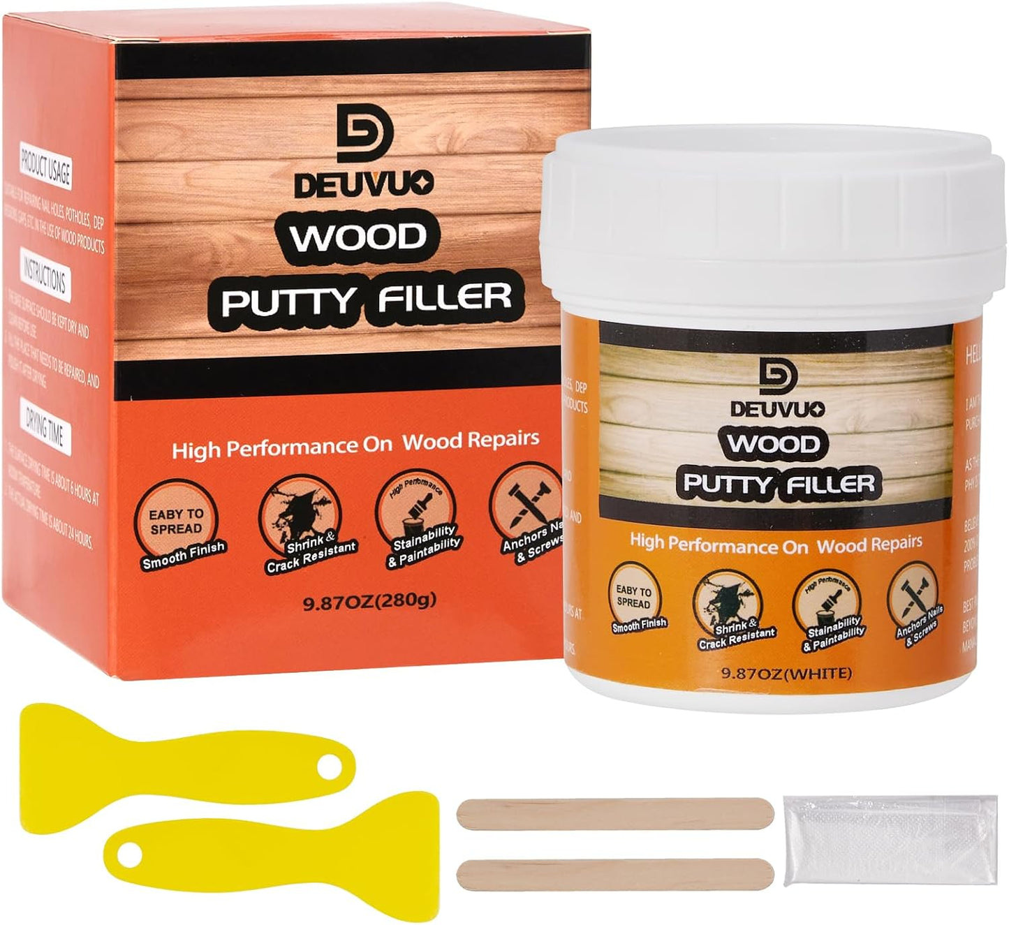 Black Wood Filler Paste Kit for Quick Wood Crack Fixes - Paintable & Stainable - 9.87 oz Wood Putty