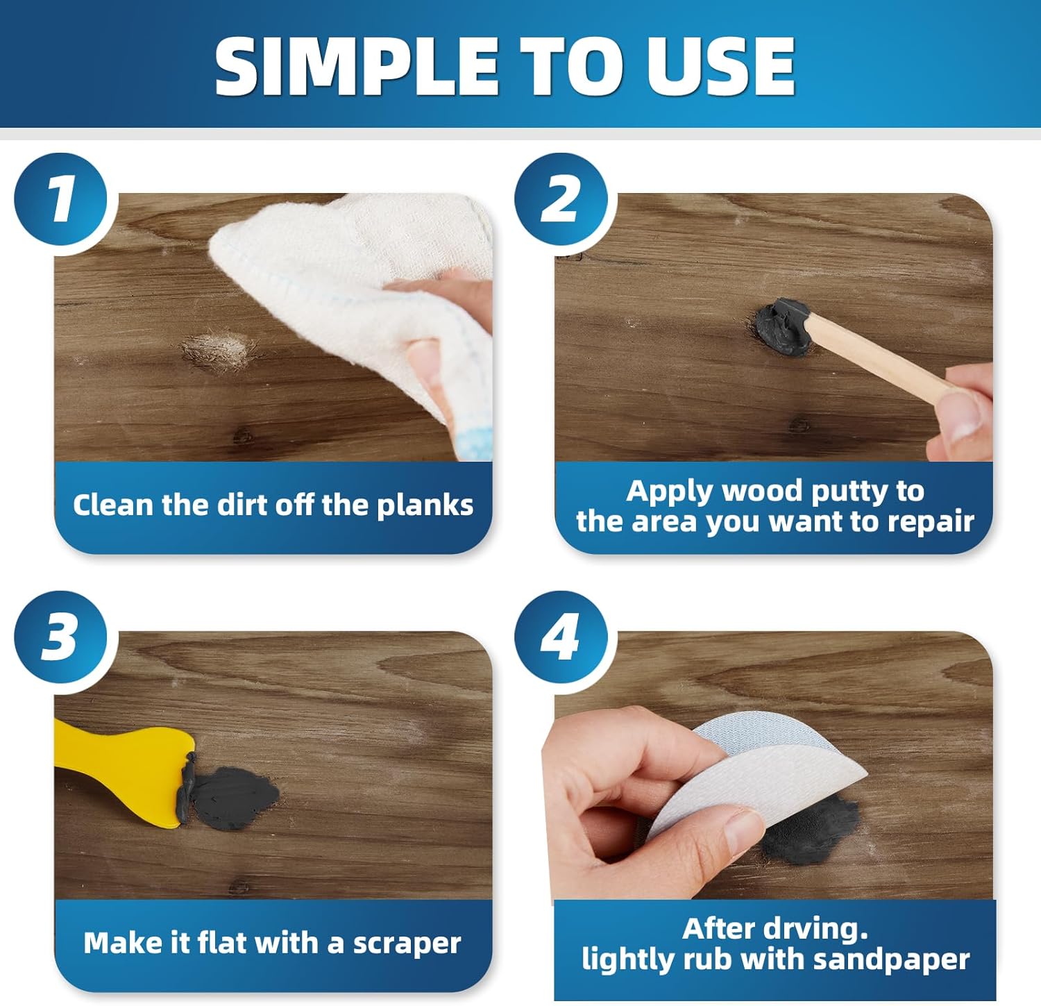 Black Wood Filler Paste Kit for Quick Wood Crack Fixes - Paintable & Stainable - 9.87 oz Wood Putty