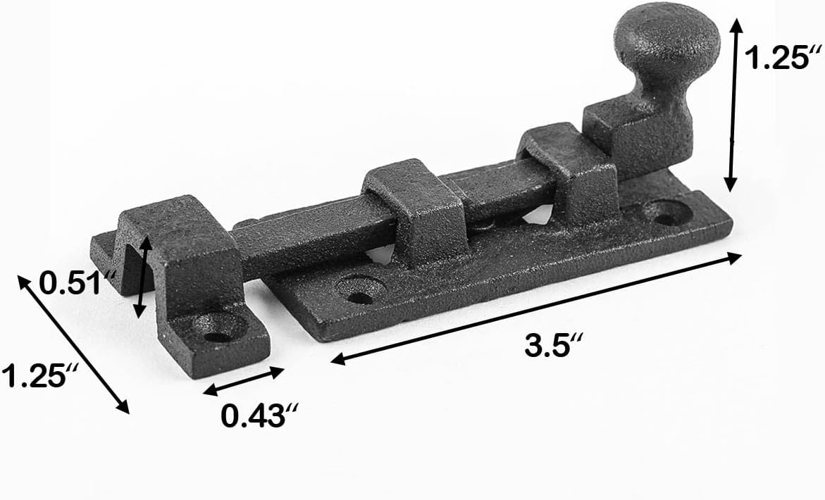 Black Wrought Iron Ball Tip Style Slide Bolt Latch 3.5" with Mounting Hardware by Renovators Supply Manufacturing