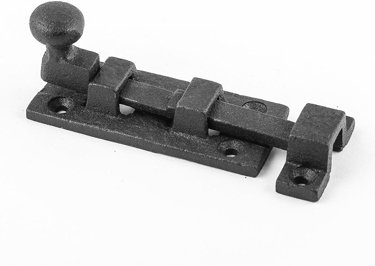 Black Wrought Iron Ball Tip Style Slide Bolt Latch 3.5" with Mounting Hardware by Renovators Supply Manufacturing
