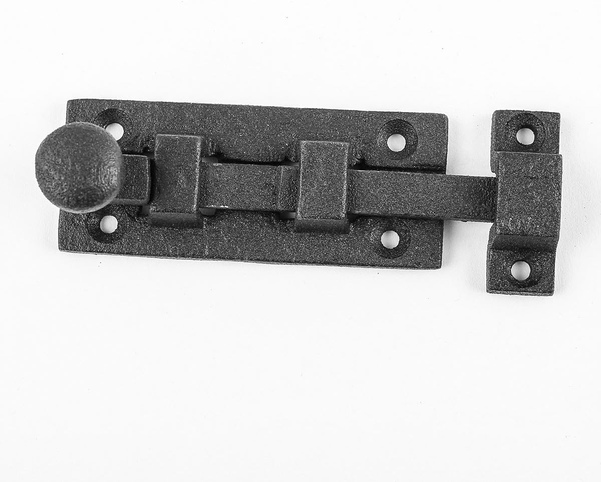 Black Wrought Iron Ball Tip Style Slide Bolt Latch 3.5" with Mounting Hardware by Renovators Supply Manufacturing