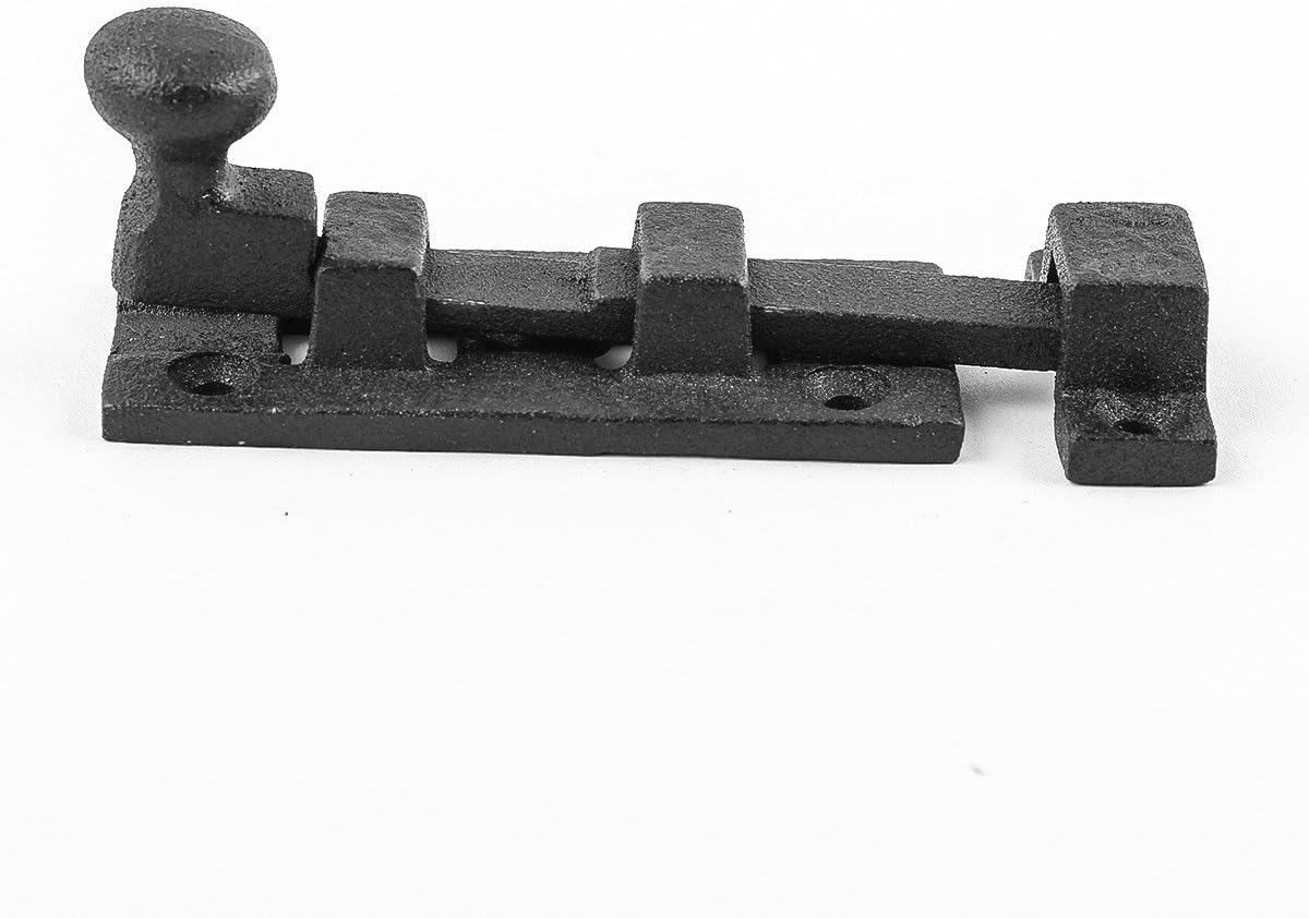 Black Wrought Iron Ball Tip Style Slide Bolt Latch 3.5" with Mounting Hardware by Renovators Supply Manufacturing