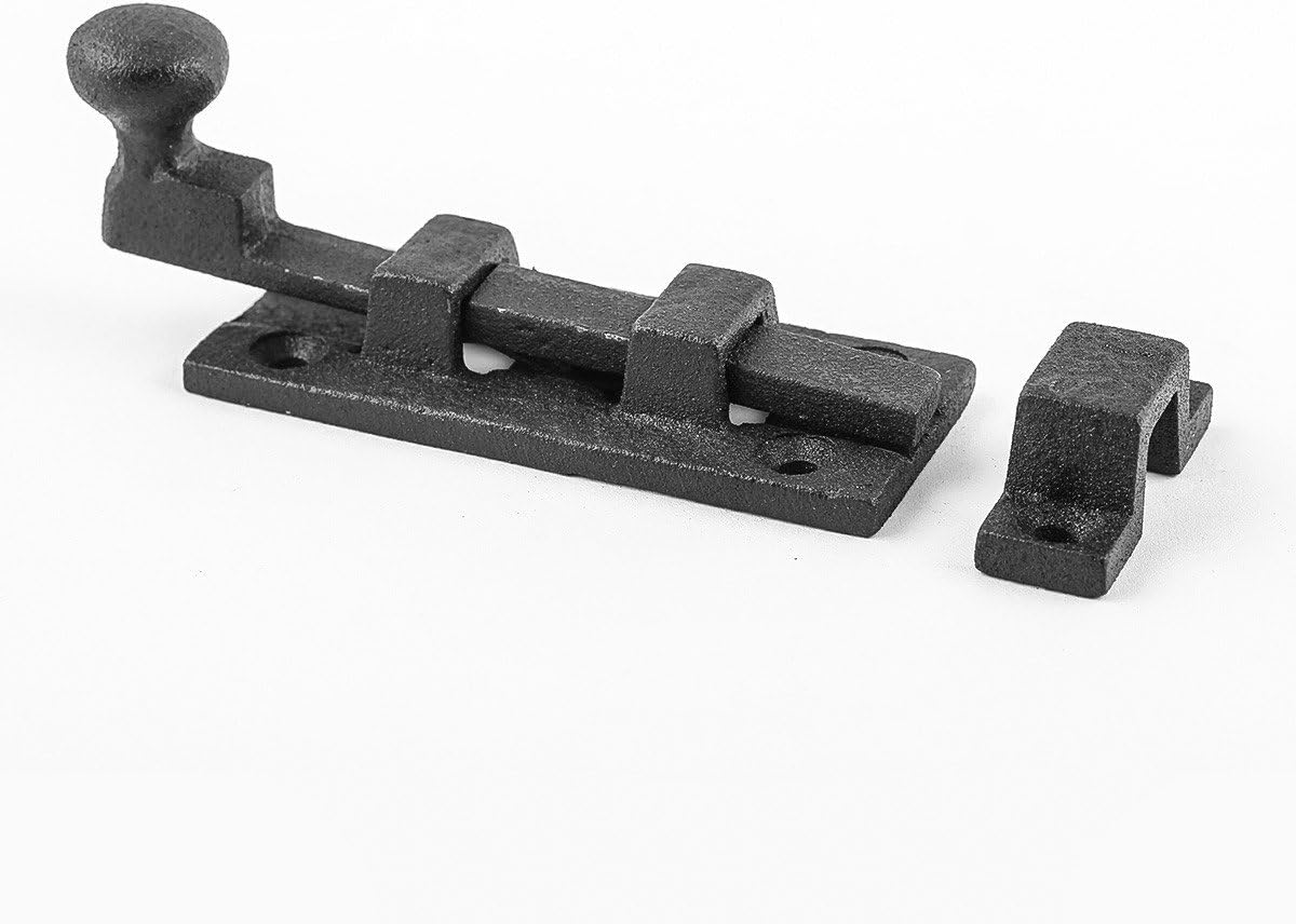 Black Wrought Iron Ball Tip Style Slide Bolt Latch 3.5" with Mounting Hardware by Renovators Supply Manufacturing