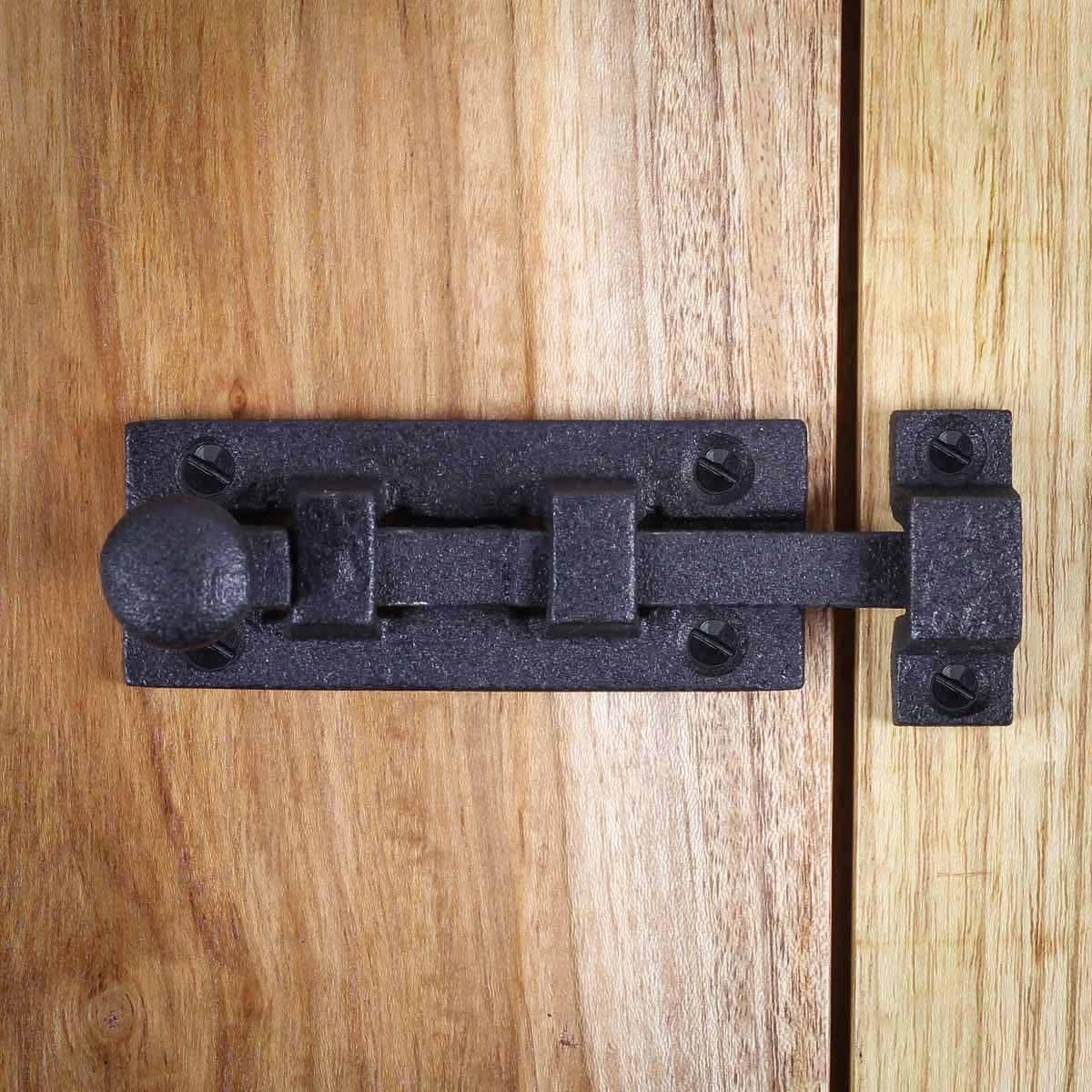 Black Wrought Iron Ball Tip Style Slide Bolt Latch 3.5" with Mounting Hardware by Renovators Supply Manufacturing