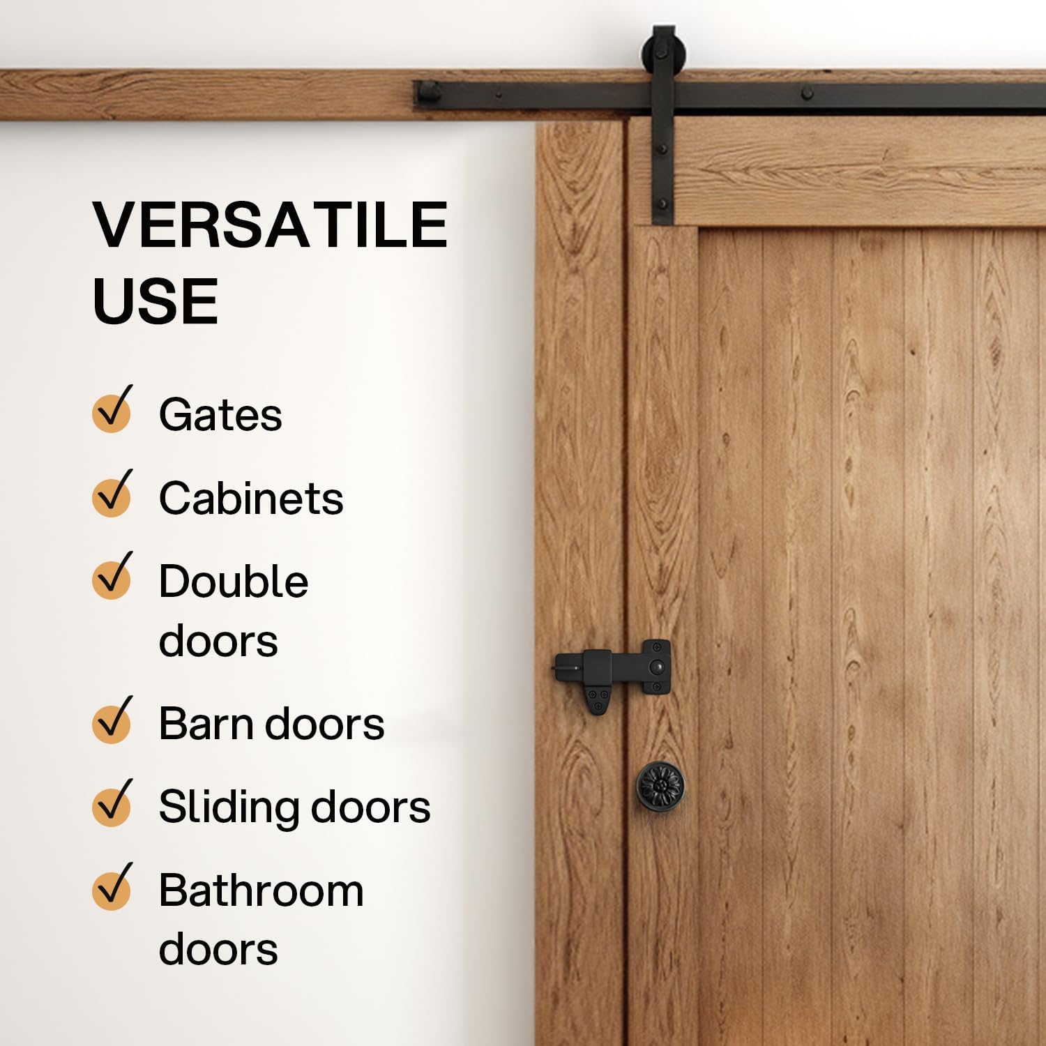 Black Wrought Iron Barn Door Latch Kit for Double Doors, Garden Gate, Cabinet - Rustic Sliding Barn Door Lock and Catch with Flip Latch - Nordstrand Shed Door Hardware