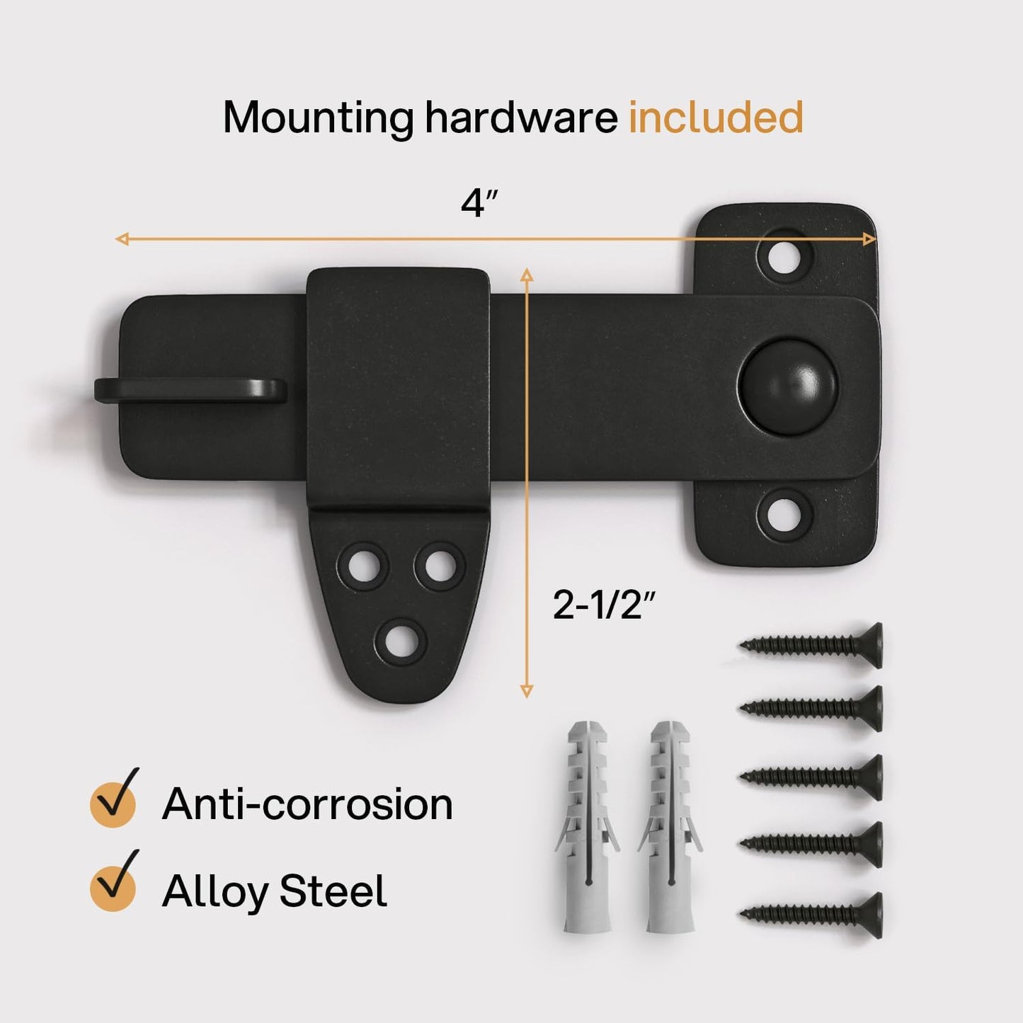 Black Wrought Iron Barn Door Latch Kit for Double Doors, Garden Gate, Cabinet - Rustic Sliding Barn Door Lock and Catch with Flip Latch - Nordstrand Shed Door Hardware