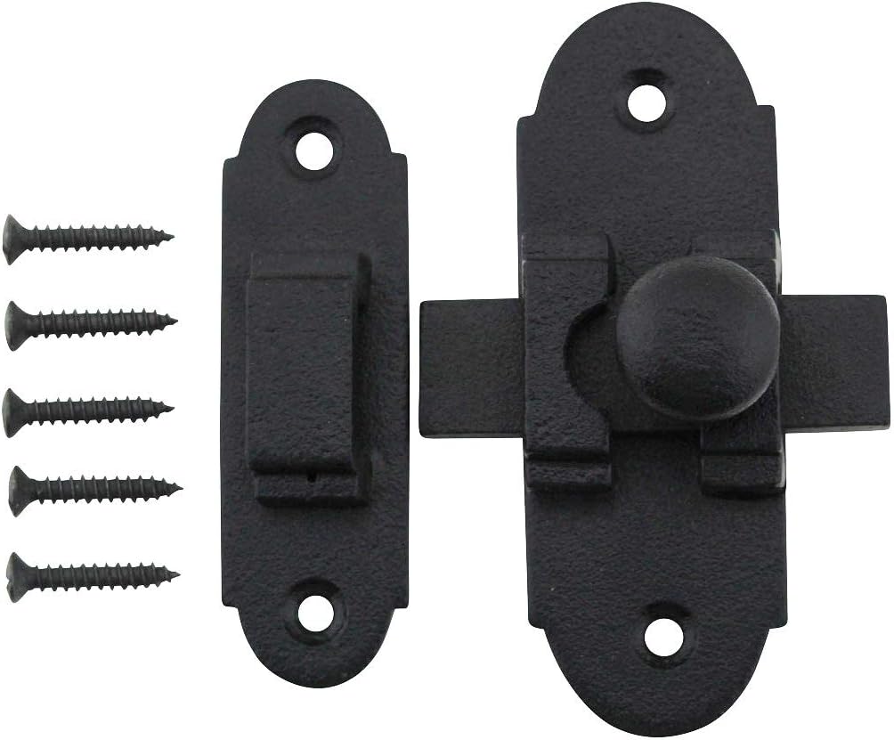 Black Wrought Iron Slide Bolt Door Latch 3.25" X 1.25" - Small Metal Sliding Latch for Windows & Cabinet Doors - Rust Resistant Lock with Hardware - By Renovators Supply Manufacturing