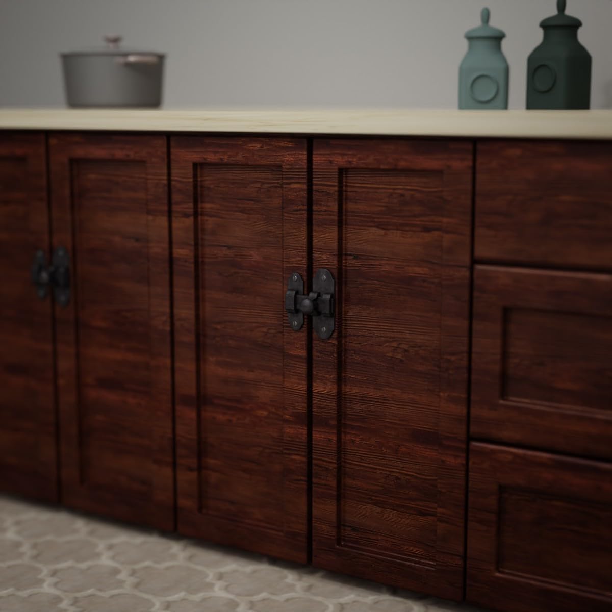 Black Wrought Iron Slide Bolt Door Latch 3.25" X 1.25" - Small Metal Sliding Latch for Windows & Cabinet Doors - Rust Resistant Lock with Hardware - By Renovators Supply Manufacturing