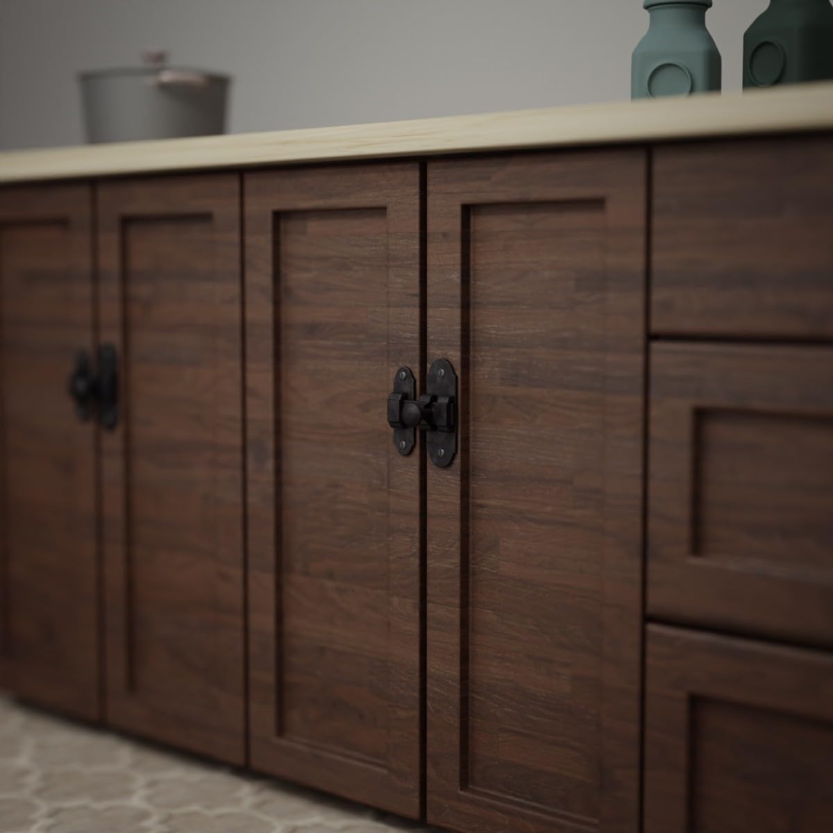 Black Wrought Iron Slide Bolt Door Latch 3.25" X 1.25" - Small Metal Sliding Latch for Windows & Cabinet Doors - Rust Resistant Lock with Hardware - By Renovators Supply Manufacturing