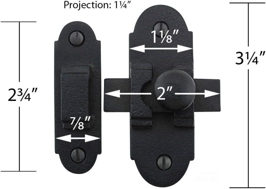 Black Wrought Iron Slide Bolt Door Latch 3.25" X 1.25" - Small Metal Sliding Latch for Windows & Cabinet Doors - Rust Resistant Lock with Hardware - By Renovators Supply Manufacturing