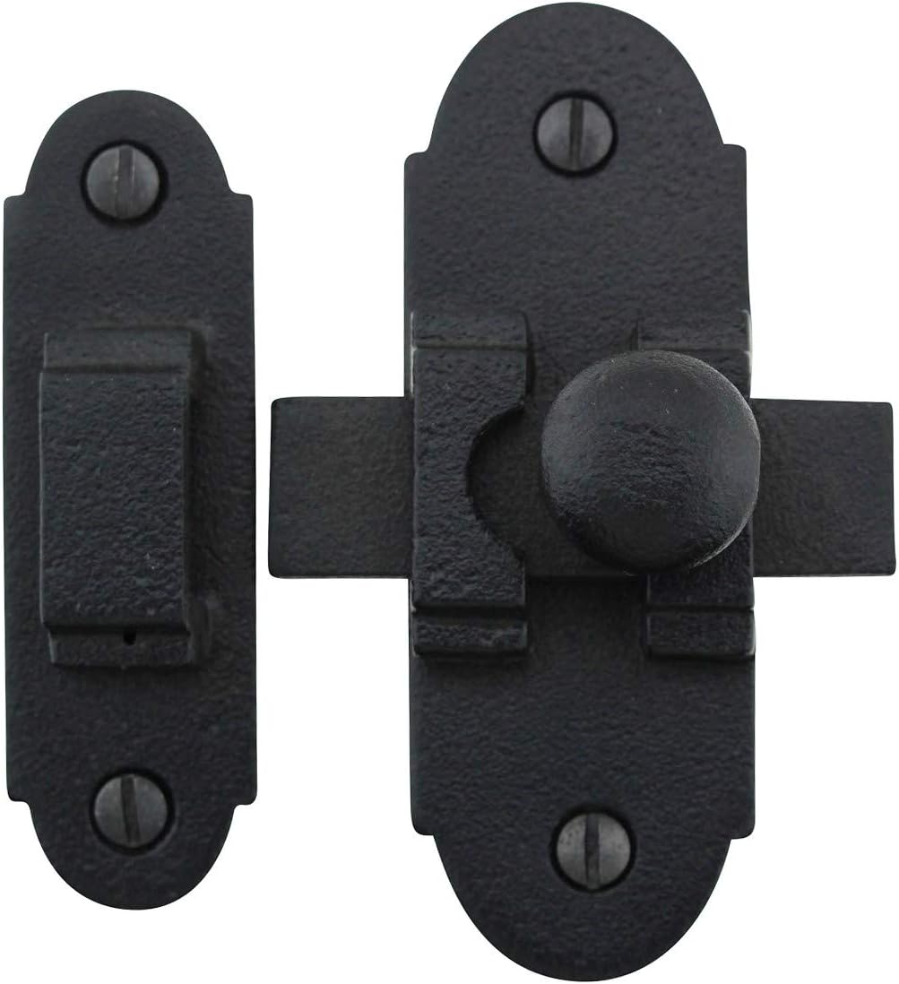 Black Wrought Iron Slide Bolt Door Latch 3.25" X 1.25" - Small Metal Sliding Latch for Windows & Cabinet Doors - Rust Resistant Lock with Hardware - By Renovators Supply Manufacturing