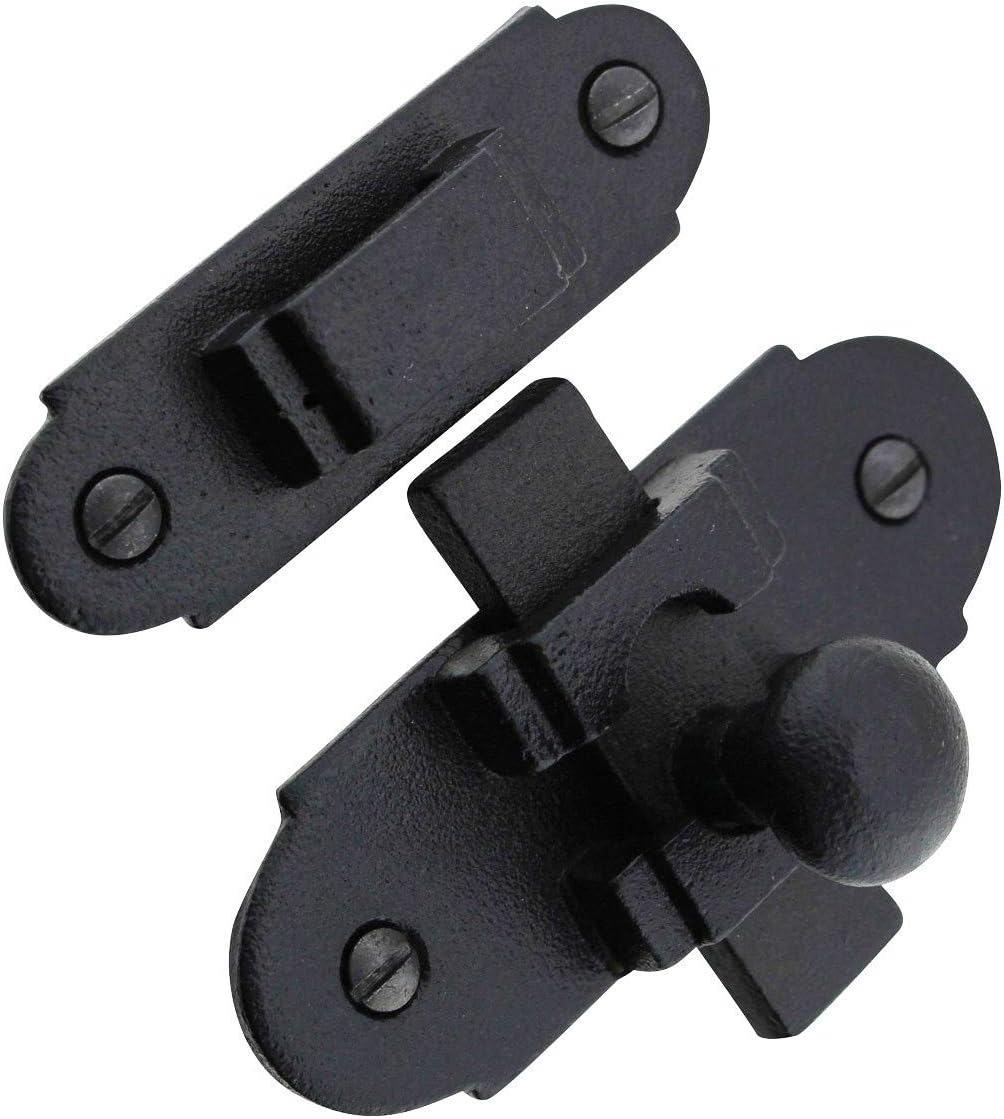 Black Wrought Iron Slide Bolt Door Latch 3.25" X 1.25" - Small Metal Sliding Latch for Windows & Cabinet Doors - Rust Resistant Lock with Hardware - By Renovators Supply Manufacturing