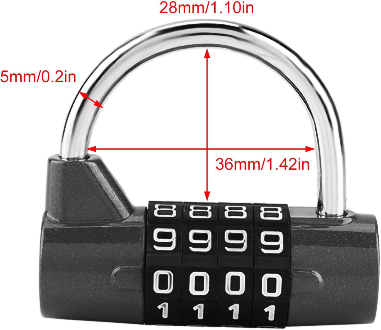 Black Zinc Alloy 4-Dial Combination Padlock for Travel Suitcase Gym Locker Security