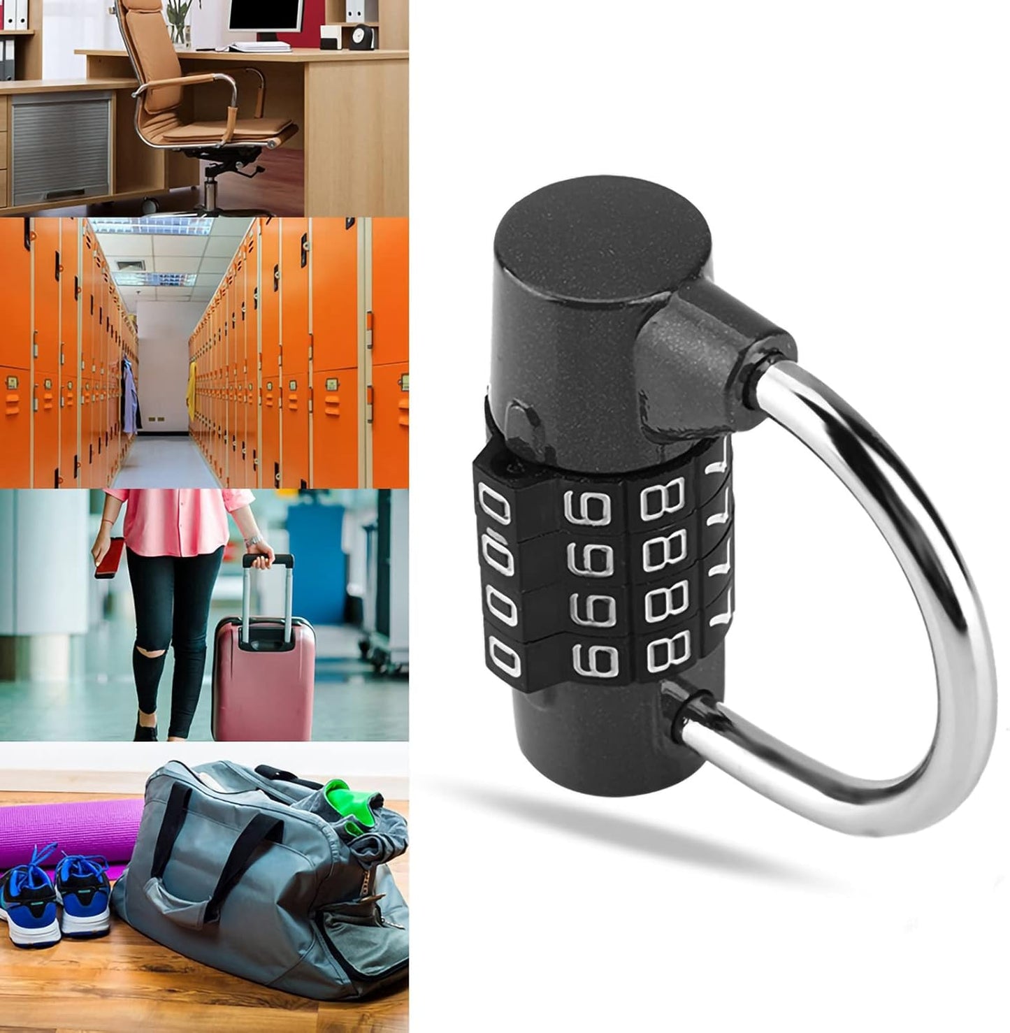 Black Zinc Alloy 4-Dial Combination Padlock for Travel Suitcase Gym Locker Security