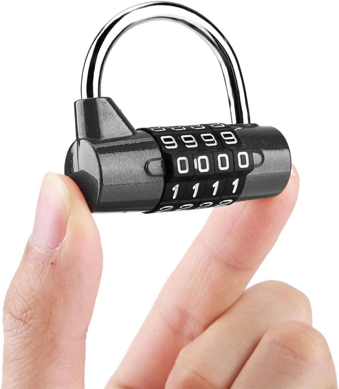 Black Zinc Alloy 4-Dial Combination Padlock for Travel Suitcase Gym Locker Security