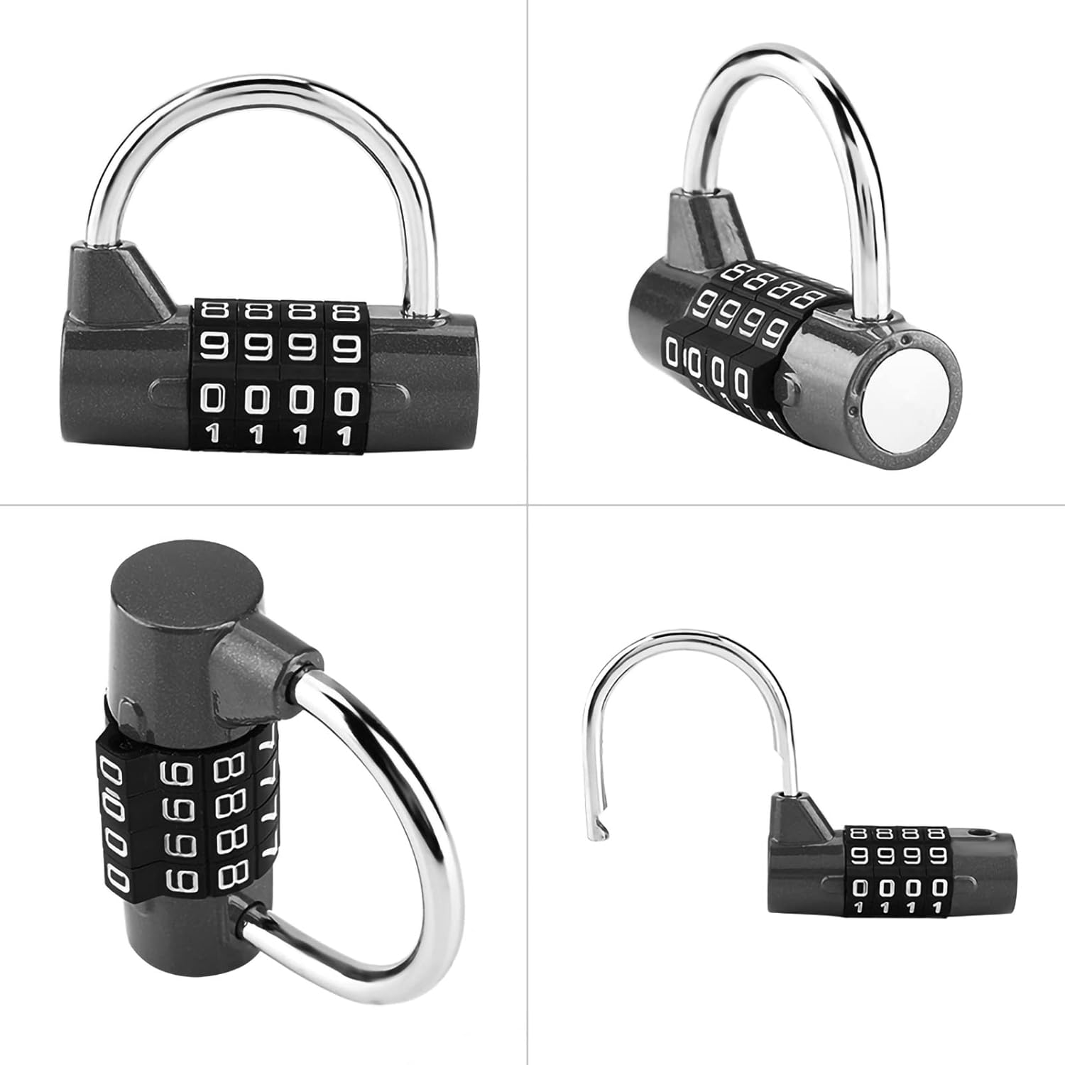 Black Zinc Alloy 4-Dial Combination Padlock for Travel Suitcase Gym Locker Security