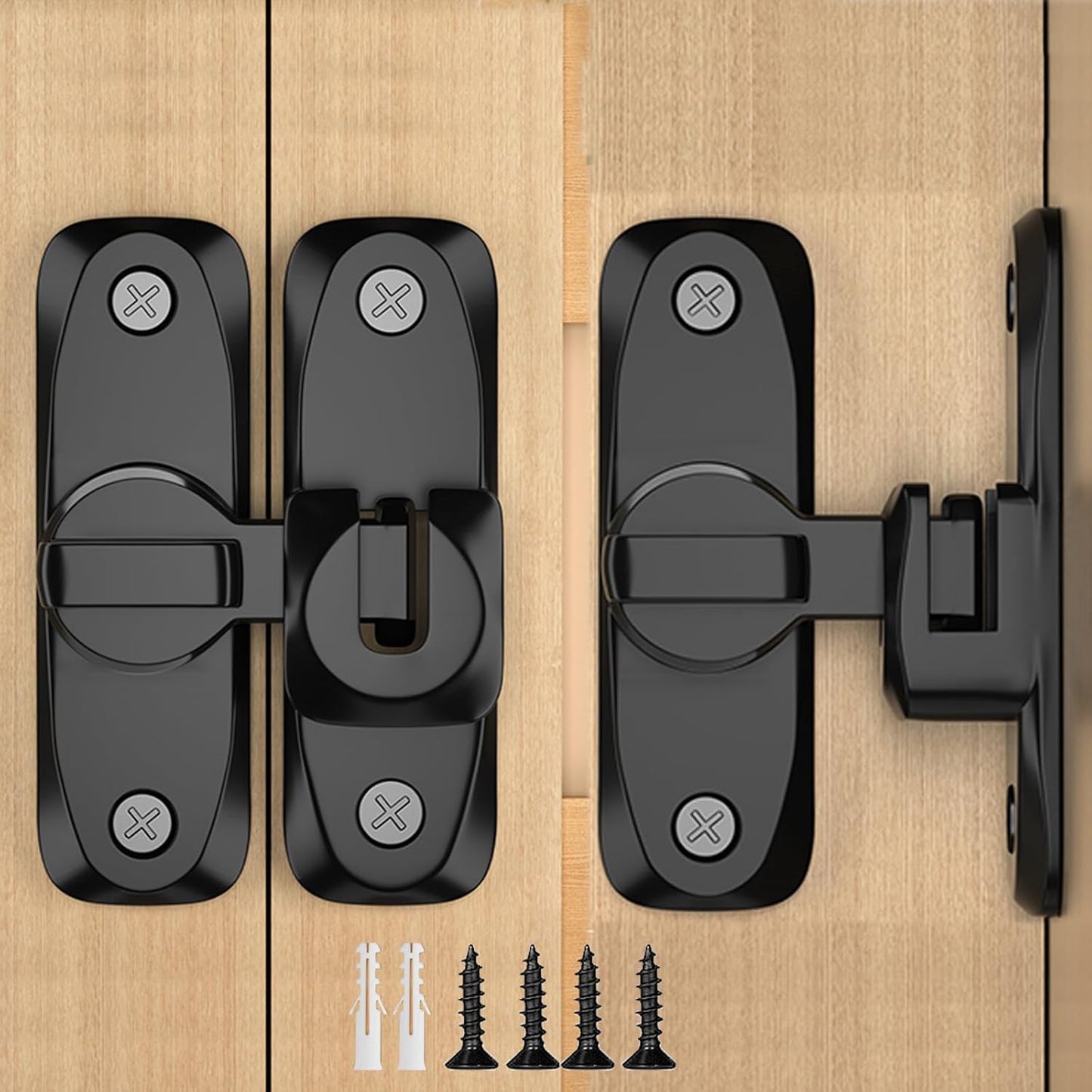 Black Zinc Alloy Barn Door Lock with 90/180 Degree Gate Latches - Right Angle Hasp Latch for Push/Sliding Doors