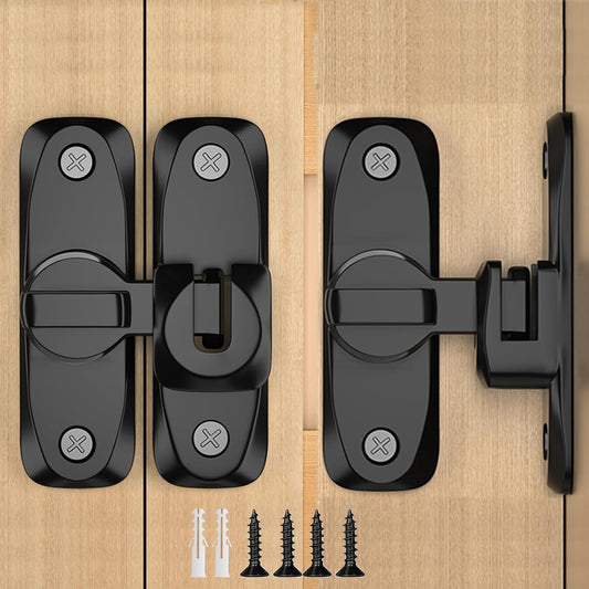 Black Zinc Alloy Barn Door Lock with 90/180 Degree Gate Latches - Right Angle Hasp Latch for Push/Sliding Doors