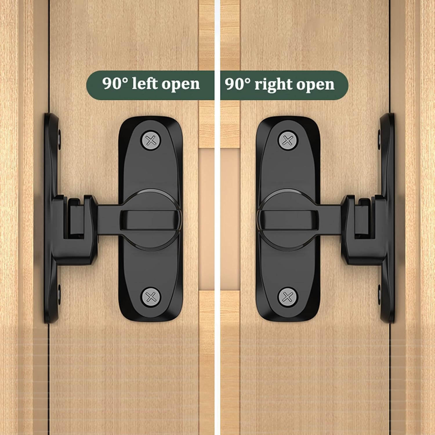 Black Zinc Alloy Barn Door Lock with 90/180 Degree Gate Latches - Right Angle Hasp Latch for Push/Sliding Doors