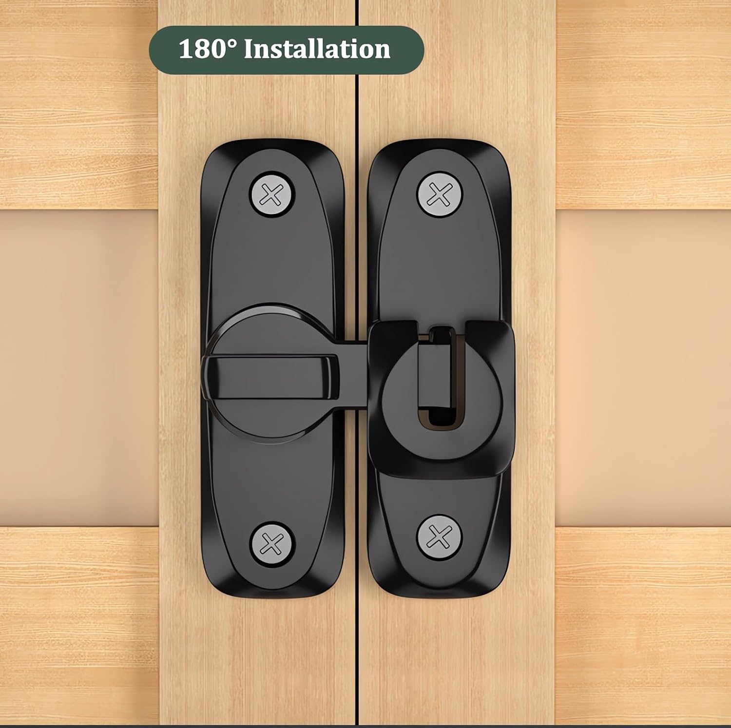 Black Zinc Alloy Barn Door Lock with 90/180 Degree Gate Latches - Right Angle Hasp Latch for Push/Sliding Doors