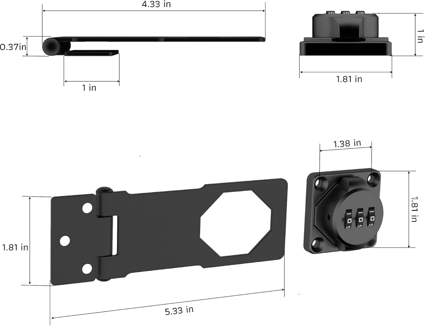Black Zinc Alloy Keyless 3-Digit Combination Lock for Cabinet Door, Easy DIY Installation, Versatile Applications