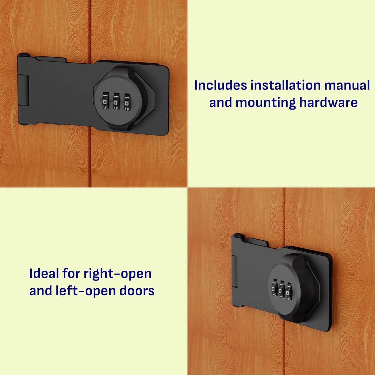 Black Zinc Alloy Keyless 3-Digit Combination Lock for Cabinet Door, Easy DIY Installation, Versatile Applications