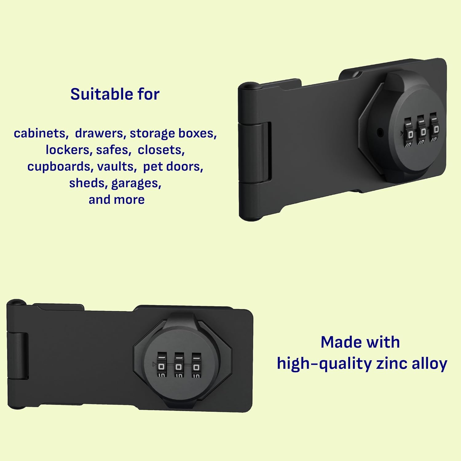 Black Zinc Alloy Keyless 3-Digit Combination Lock for Cabinet Door, Easy DIY Installation, Versatile Applications