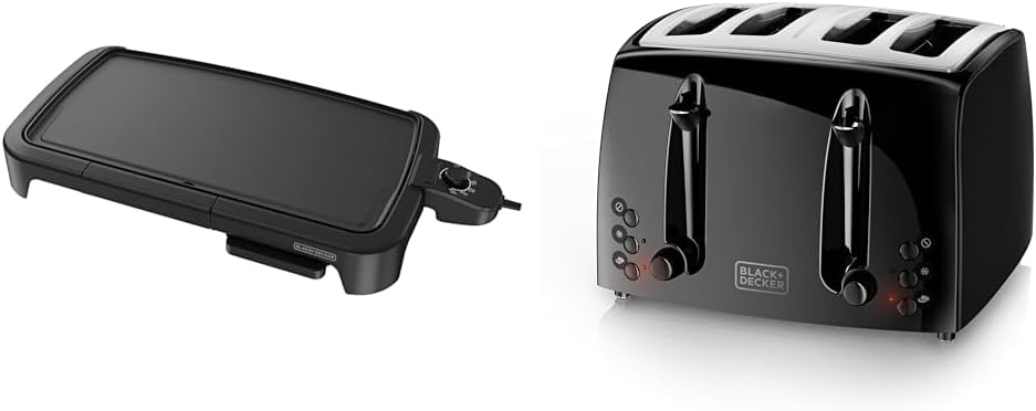 BLACK+DECKER Family-Sized Electric Griddle with Warming Tray, Drip Tray & 4-Slice Toaster, Extra-Wide, Black