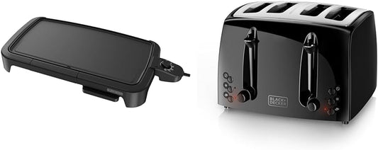 BLACK+DECKER Family-Sized Electric Griddle with Warming Tray, Drip Tray & 4-Slice Toaster, Extra-Wide, Black