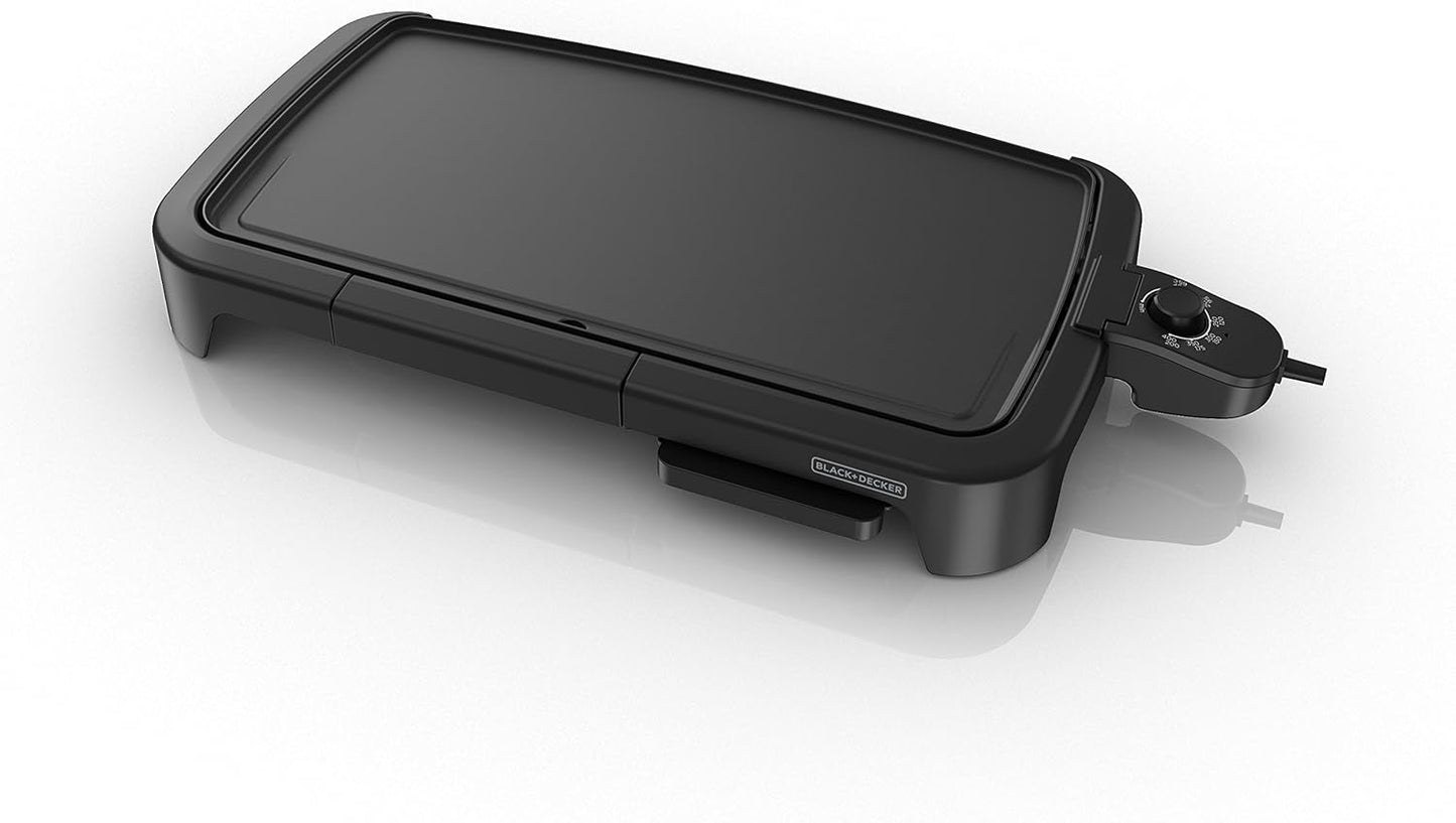 BLACK+DECKER Family-Sized Electric Griddle with Warming Tray, Drip Tray & 4-Slice Toaster, Extra-Wide, Black