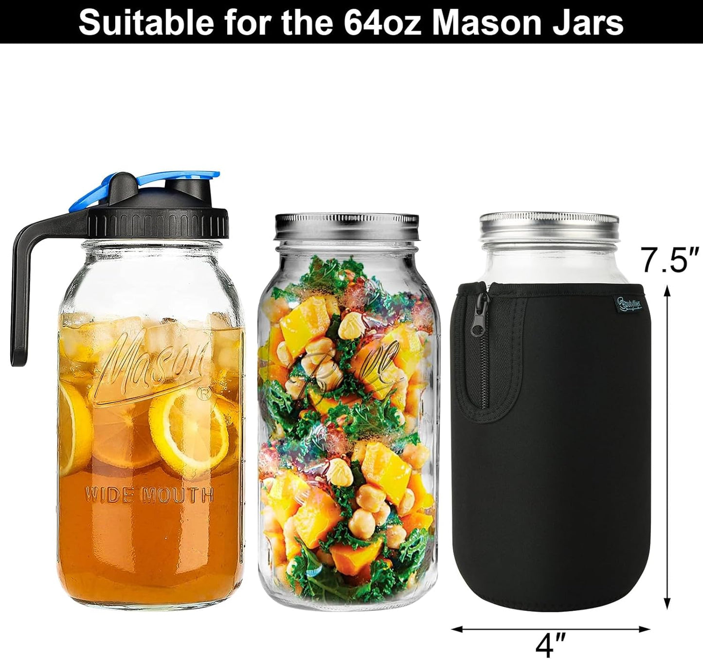 Blackout Sleeve for Beautyflier Wide Mouth Mason Jars 64oz - 4 Pack