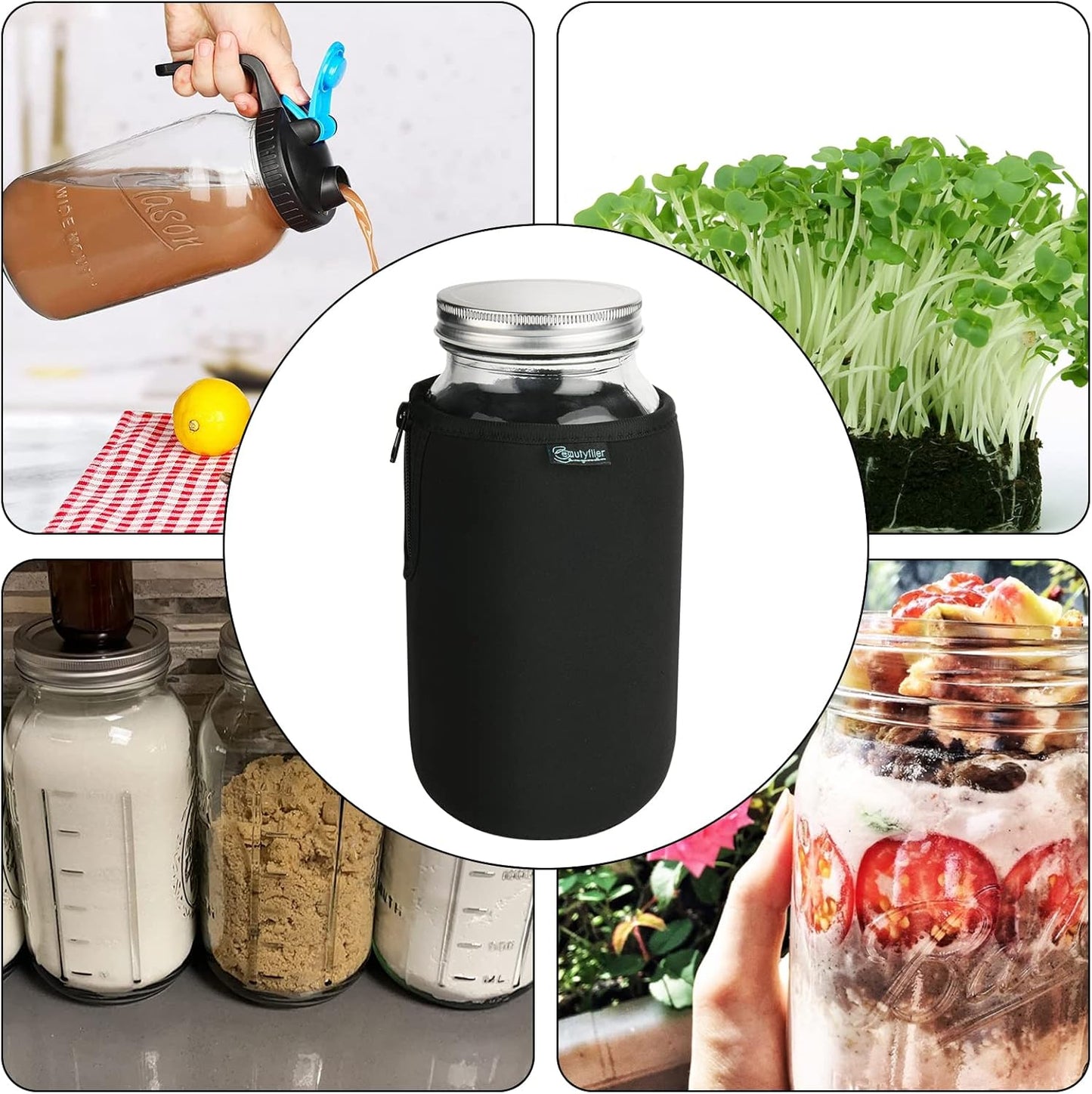 Blackout Sleeve for Beautyflier Wide Mouth Mason Jars 64oz - 4 Pack