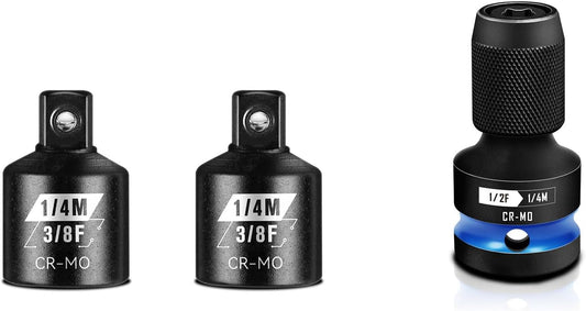 BLACKROBOT 1/2-Inch Square Drive Quick Release Impact Bit Holders with 1/4-Inch Hex Socket Adapter and 2PCS 3/8”F to 1/4”M Impact Socket Reducer Set