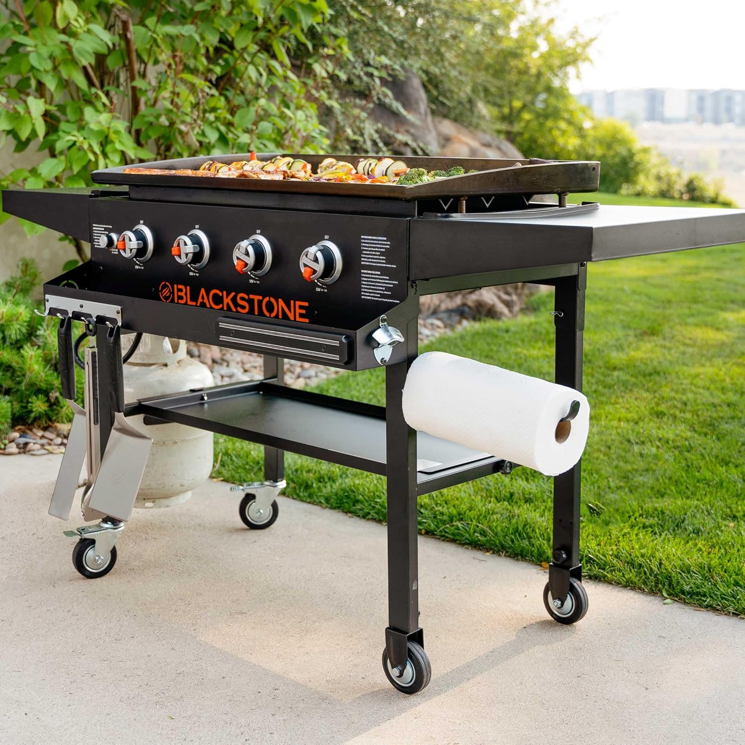 Blackstone 1984 Original 36" Flat Top Griddle Grill with Front Shelf, Side Shelf, and Magnetic Strip - Heavy Duty Outdoor Cooking Station
