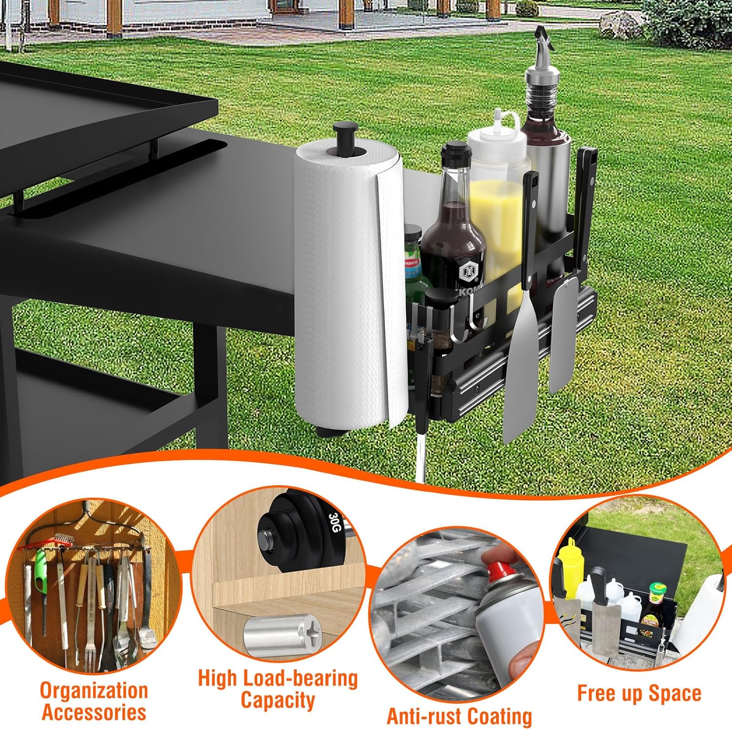 Blackstone Griddle Caddy with Magnetic Tool Holder & Paper Towel Holder - Space Saving Accessories for Blackstone Griddles - No Drilling Needed