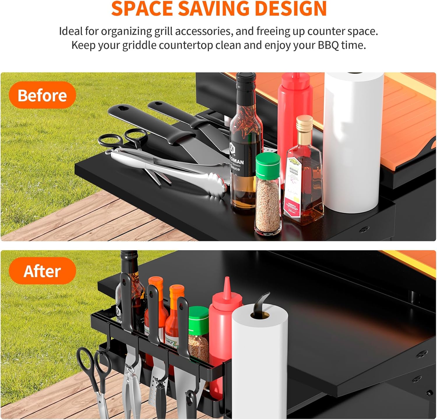 Blackstone Griddle Caddy with Paper Towel Holder & Hooks - Outdoor BBQ Grill Accessories Storage Organizer