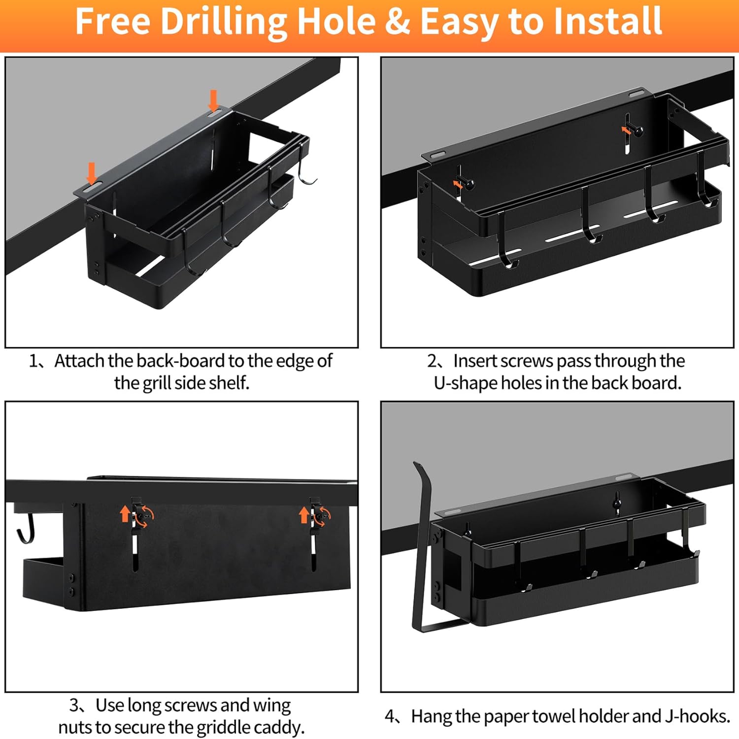 Blackstone Griddle Caddy with Paper Towel Holder & Hooks - Outdoor BBQ Grill Accessories Storage Organizer