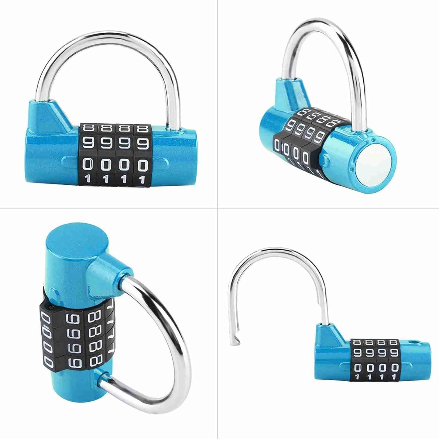 Blue 4 Dial Digit Code Padlock with Changor Security Password Lock for Luggage, Cabinets, Toolboxes, and Lockers - Prevent Theft