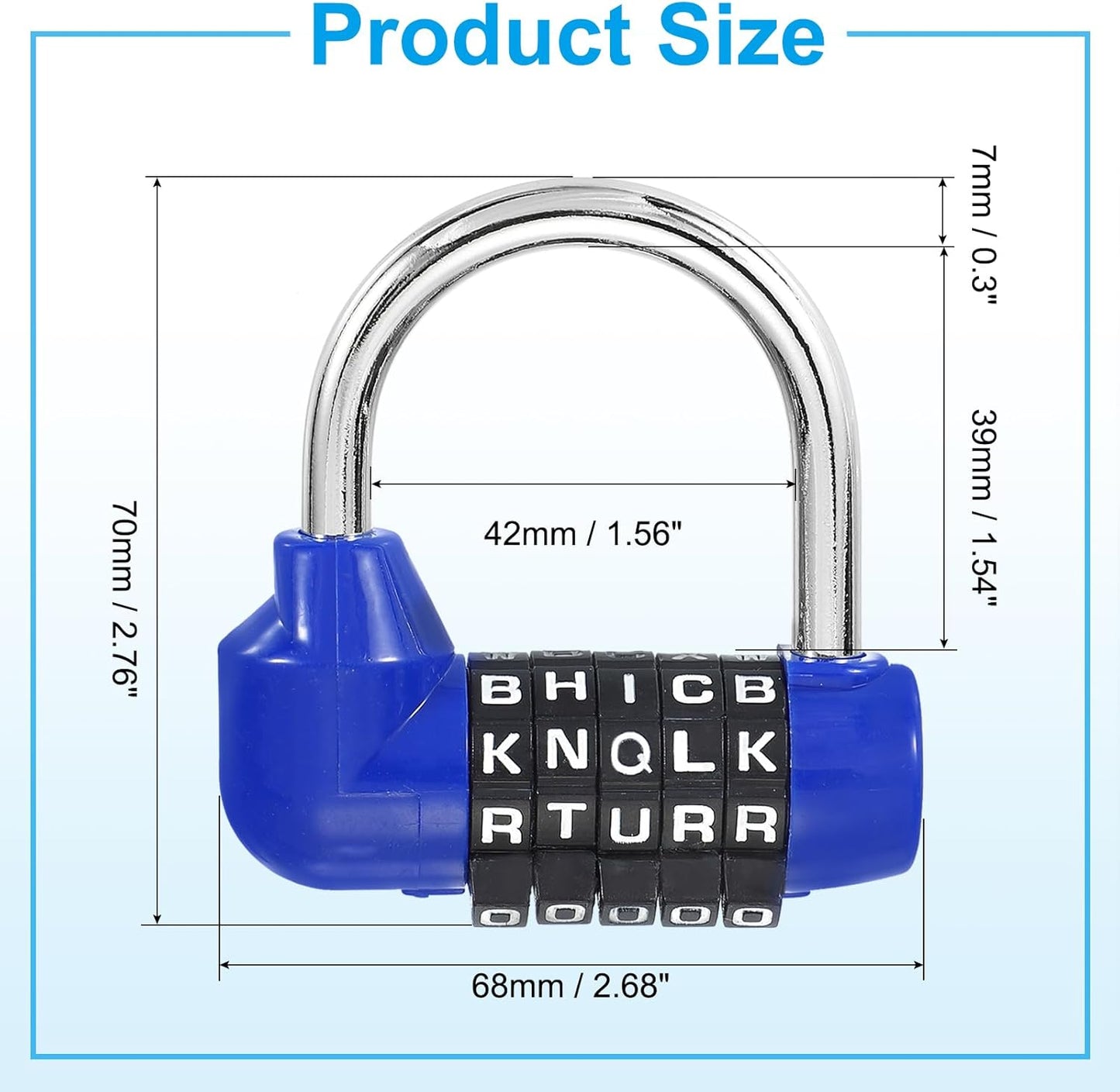 Blue 5 Digit Combination Padlock for Gym Locker, Toolbox, Fence - Keyless Alloy Steel Safety Lock for Sports Locker and Drawer