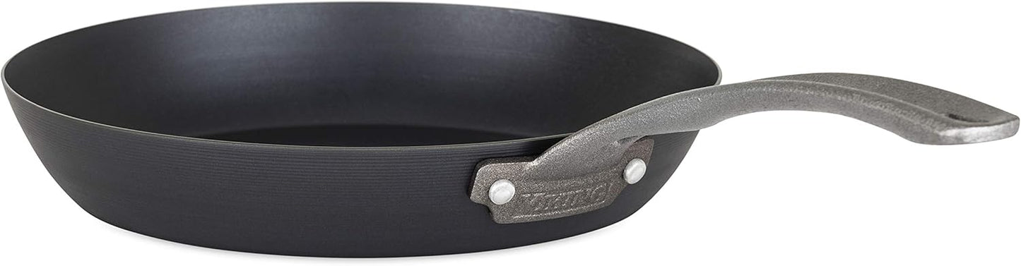 Blue Carbon Steel Viking Frying Pans Set, Non Stick Kitchen Cookware, 10 and 12 Inch Sizes, Black