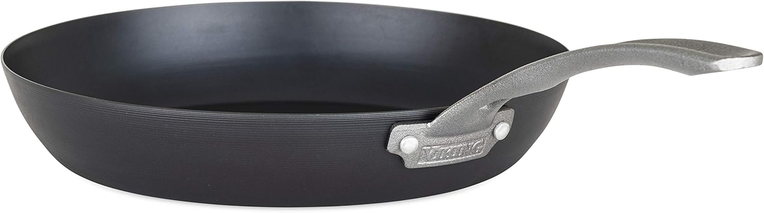 Blue Carbon Steel Viking Frying Pans Set, Non Stick Kitchen Cookware, 10 and 12 Inch Sizes, Black