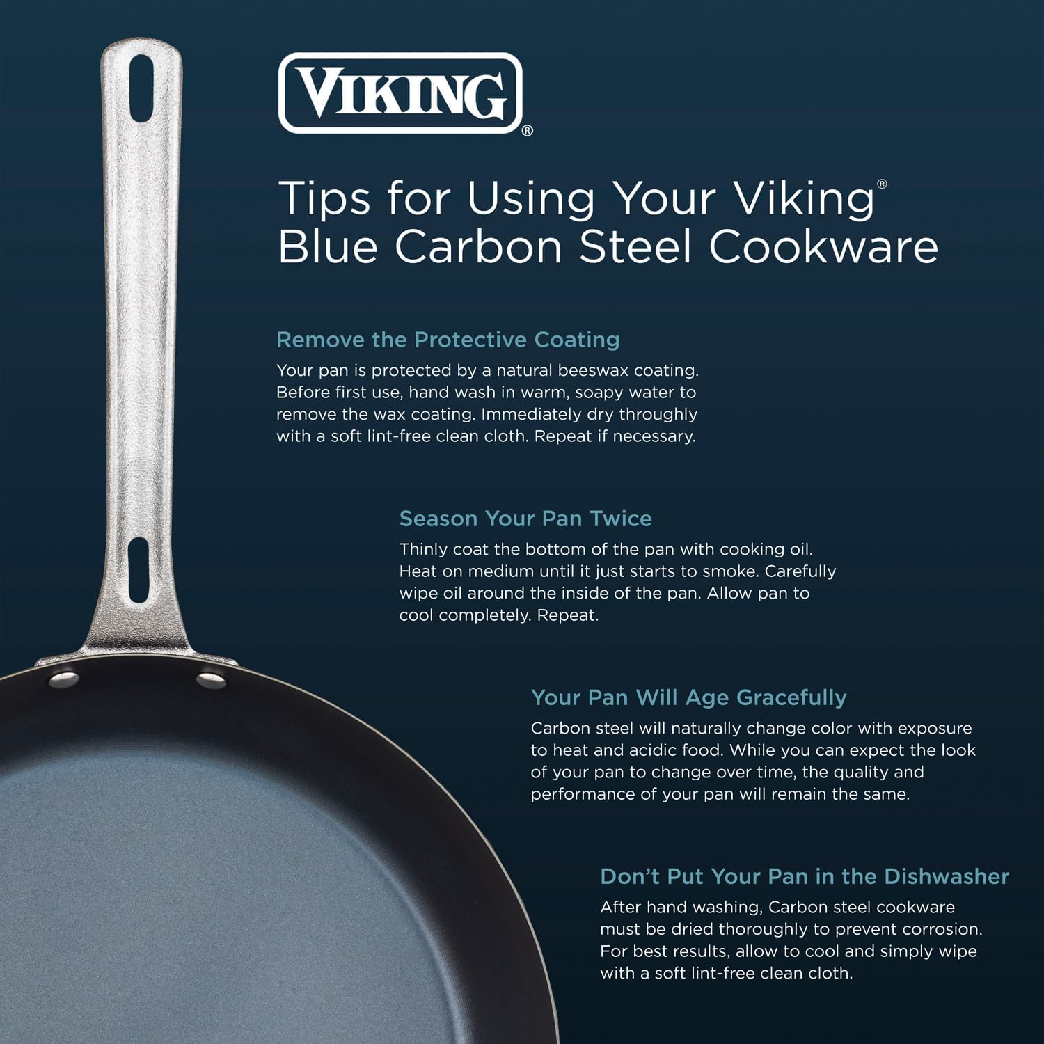 Blue Carbon Steel Viking Frying Pans Set, Non Stick Kitchen Cookware, 10 and 12 Inch Sizes, Black