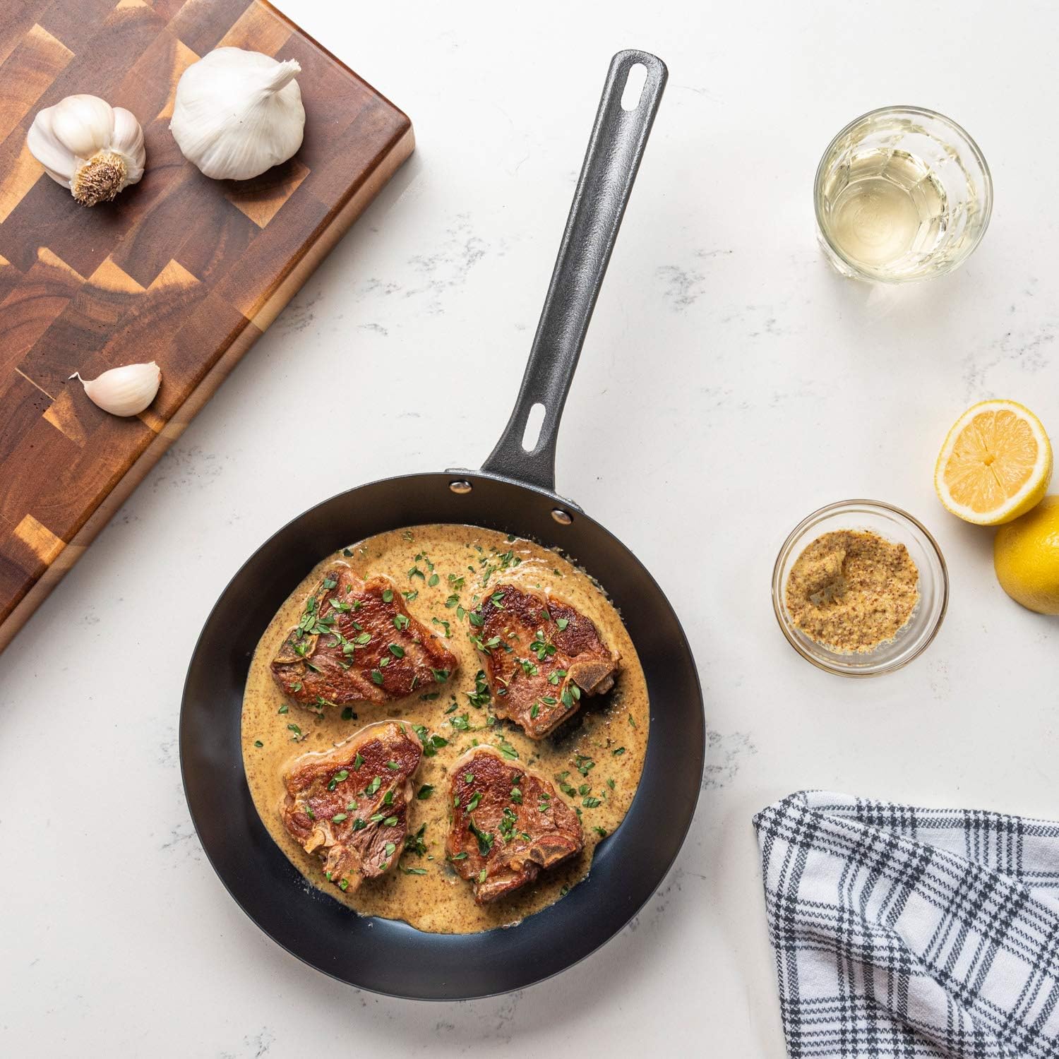 Blue Carbon Steel Viking Frying Pans Set, Non Stick Kitchen Cookware, 10 and 12 Inch Sizes, Black